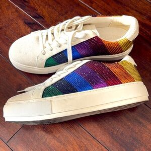 Kurt Geiger Leather/Crystal Sneaker White Leather Multi Color